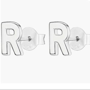 NIB PAVOI 14K Gold Plated Sterling Silver Alphabet Letter Earrings Letter "R"